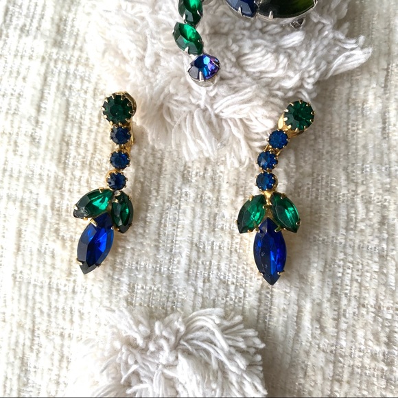 Set of Blue & Green Gemstone Earrings & Brooch - Picture 2 of 5